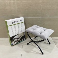 BTFYOU Small Ottoman Foot Rest, Mid-Century Modern X Square Polyester Foot Stool, Linen